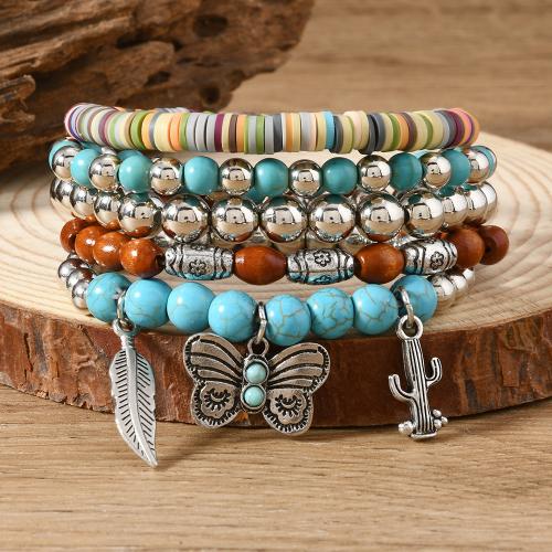 Zinklegering armbandkettingen, Zinc Alloy, met Polymer Clay, handgemaakt, 5 stuks & Vintage & voor de mens, gemengde kleuren, Verkocht door Stel