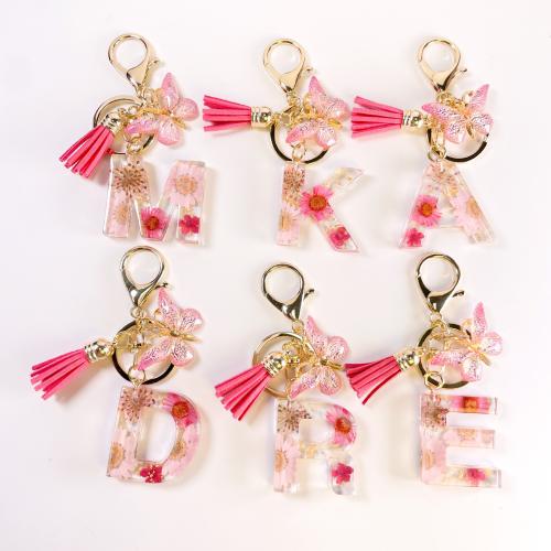 Bag Purse Charms Keyrings Keychains Resin with Dried Flower portable & letters are from A to Z & multifunctional & epoxy gel pink Sold By PC