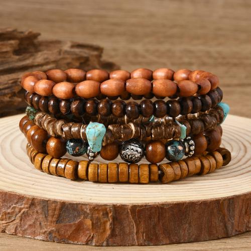 Zinc Alloy Bracelet with turquoise & Wood 5 pieces & multilayer & for man Sold By Set