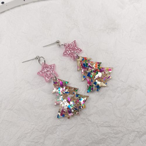 Acrylic Jewelry Earring with Sequins fashion jewelry & for woman pink Sold By Pair