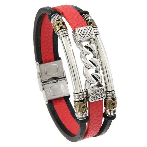 PU leder koord armbanden, met 304 roestvrij staal & Zinc Alloy, handgemaakt, Vintage & multilayer & voor de mens, meer kleuren voor de keuze, Verkocht door PC