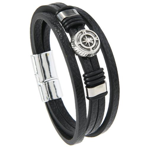 PU Leather Cord Bracelets with Zinc Alloy plated punk style & for man Sold By PC