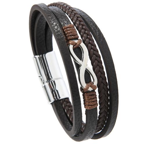 PU Cord Armbånd, med Zinc Alloy, flerlags & for mennesket, flere farver til valg, Solgt af PC