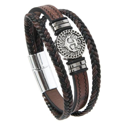 PU Leather Cord Bracelets with Zinc Alloy multilayer & for man Sold By PC