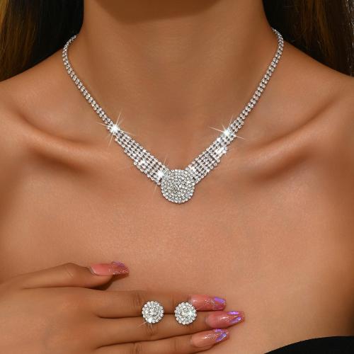 Rhinestone Jewelry Set Stud Earring & necklace with Zinc Alloy 2 pieces & for woman Sold By Set