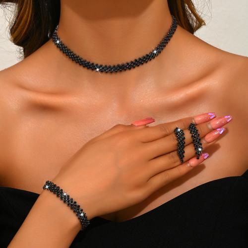 Rhinestone Jewelry Set bracelet & earring & necklace with Zinc Alloy plated three pieces & for woman black Sold By Set