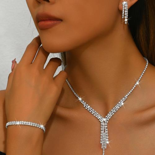 ottone set di gioielli fashion, placcato, stili diversi per la scelta & per la donna & con strass, argento, Venduto da set