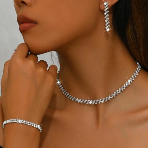 ottone set di gioielli fashion, with strass, placcato, stili diversi per la scelta & per la donna, argento, Venduto da set