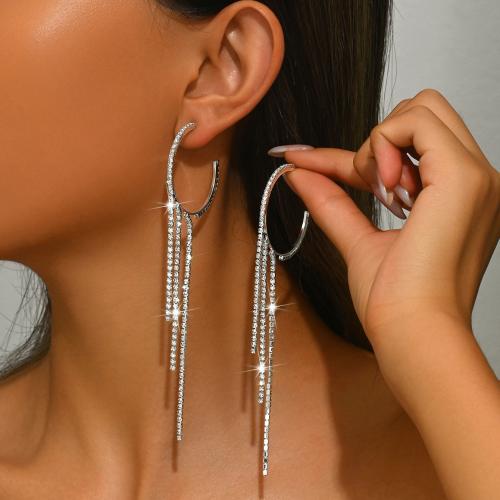 Messing Tassel Earring, plated, voor vrouw & met strass, meer kleuren voor de keuze, 40x120mm, Verkocht door pair