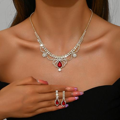 Rhinestone Jewelry Set earring & necklace with Crystal & Zinc Alloy Crown gold color plated 2 pieces & for woman Sold By Set