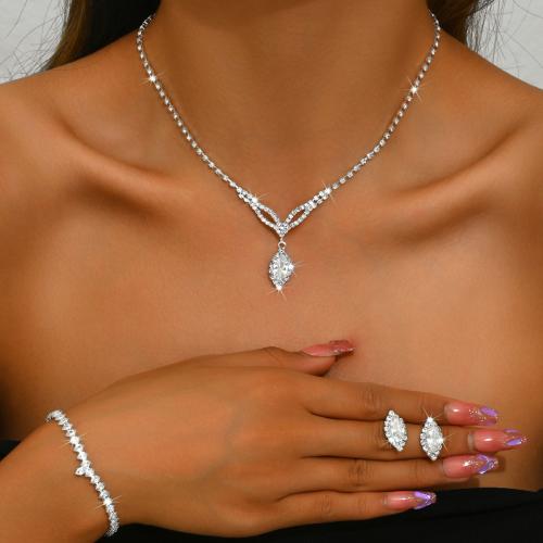 ottone set di gioielli fashion, Lacrima, placcato, stili diversi per la scelta & Micro spianare cubic zirconia & per la donna & con strass, argento, Venduto da set