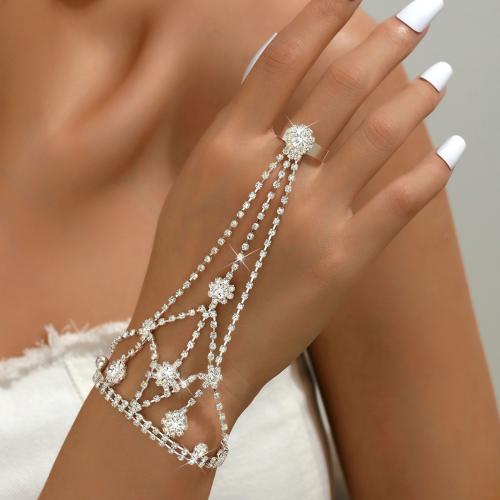 Brass Bracelet Ring plated for woman & with rhinestone silver color Sold By PC