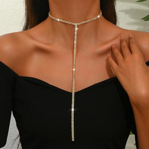 Brass Necklace with 9.8inch extender chain plated for woman & with rhinestone Length Approx 10.2 Inch Sold By PC