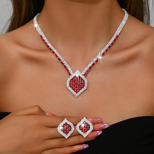 Rhinestone Jewelry Set earring & necklace with Zinc Alloy Geometrical Pattern plated 2 pieces & for woman Sold By Set