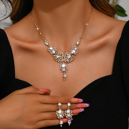 Rhinestone Jewelry Set earring & necklace with Crystal & Zinc Alloy plated 2 pieces & for woman Sold By Set