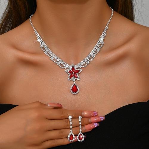 Rhinestone Jewelry Set earring & necklace with Zinc Alloy Star plated 2 pieces & for woman Sold By Set