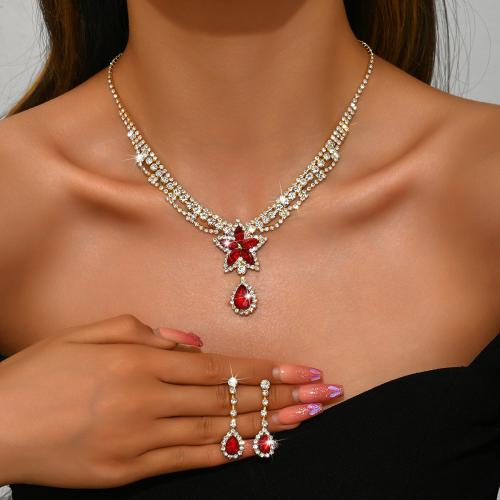 Rhinestone Jewelry Set earring & necklace with Crystal & Zinc Alloy Star gold color plated 2 pieces & for woman Sold By Set