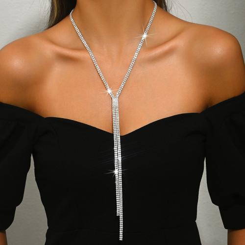 cobre colar, with Strass, with 6.3inch extender chain, banhado, joias de moda & para mulher, prateado, comprimento Aprox 18.9 inchaltura, vendido por PC