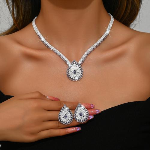 Rhinestone Jewelry Set Stud Earring & necklace with Zinc Alloy Teardrop plated 2 pieces & for woman Sold By Set