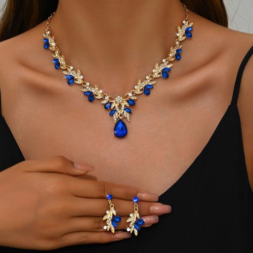 Zinc Alloy Jewelry Set earring & necklace plated 2 pieces & for woman & with rhinestone Sold By Set