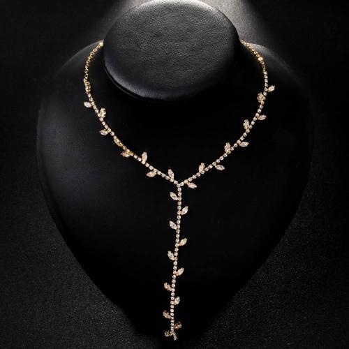 Brass Necklace with 20cm extender chain for woman & with rhinestone Length Approx 44.5 cm Sold By PC