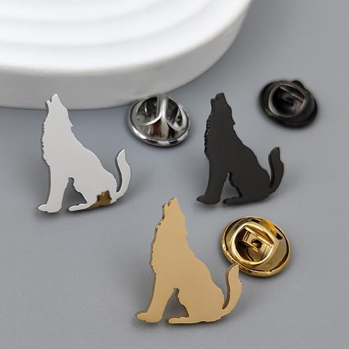 Fashion Broche Sieraden, 304 roestvrij staal, Wolf, voor de mens, meer kleuren voor de keuze, 19x16mm, Verkocht door PC