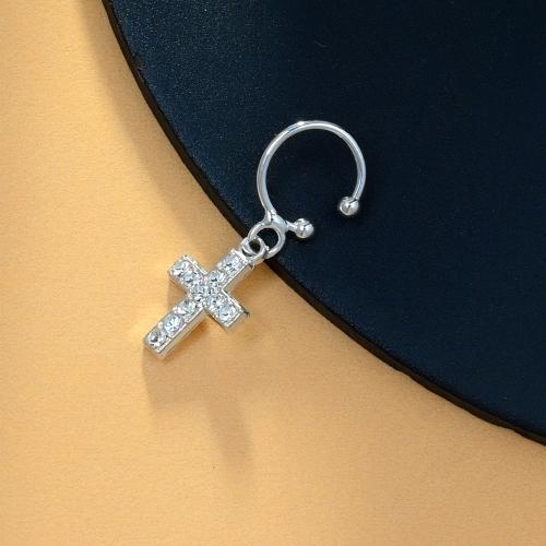 Fashion Personlighet Body Piercing Smycken Och Tillbehör, Mässing, Cross, för kvinna & med strass, silver, 30x10mm, Säljs av PC