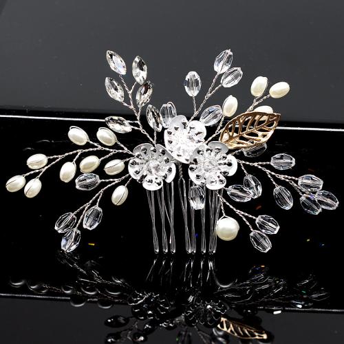 Decorative Hair Combs Iron with brass wire & Crystal & Plastic Pearl for bridal silver color Sold By PC