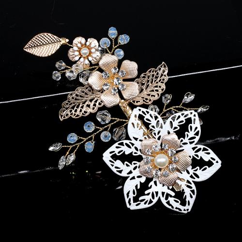 Alligator Hair Clip Iron with brass wire & Crystal & Zinc Alloy for bridal & with rhinestone golden Sold By PC