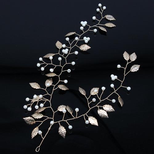 Headband Zinc Alloy with brass wire & Plastic Pearl for bridal golden Sold By PC