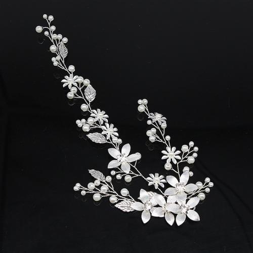 Headband Zinc Alloy with brass wire & Plastic Pearl for bridal & with rhinestone Sold By PC