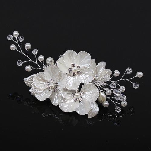 Alligator Hair Clip Iron with brass wire & Crystal & Plastic Pearl for bridal & with rhinestone silver color Sold By PC