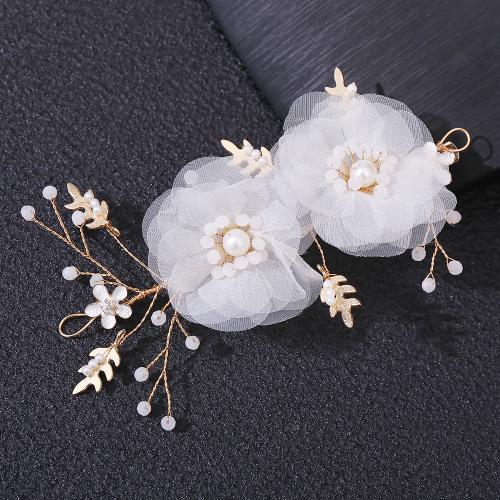 Alligator Hair Clip Iron with brass wire & Cloth & Plastic Pearl for bridal golden Sold By PC