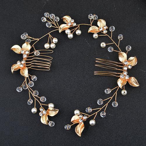 Decorative Hair Combs Zinc Alloy with brass wire & Crystal & Rhinestone & Plastic Pearl fashion jewelry & for woman 320mm Sold By PC