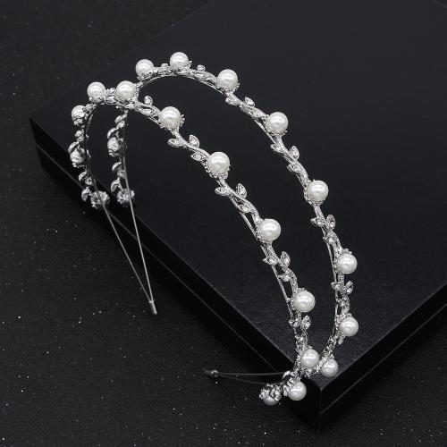 Hair Bands Zinc Alloy with Rhinestone & Plastic Pearl fashion jewelry & for woman silver color diameter 130mm Sold By PC