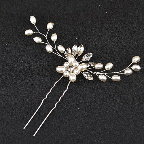 Hair Stick Plastic Pearl with brass wire & Rhinestone fashion jewelry & for woman Sold By PC