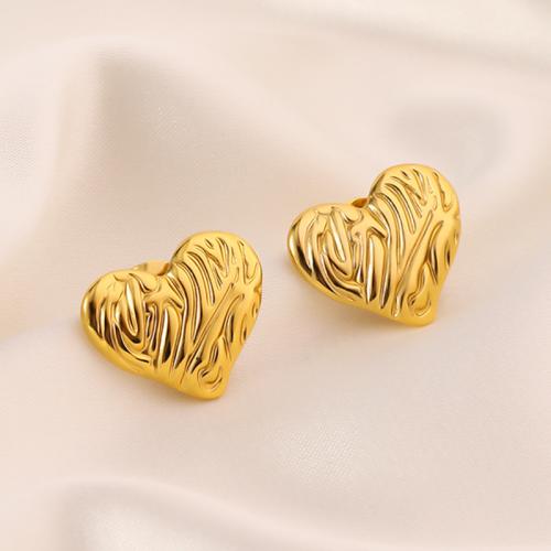 Stainless Steel Stud Earrings 304 Stainless Steel Heart 18K gold plated fashion jewelry & for woman golden Sold By Pair