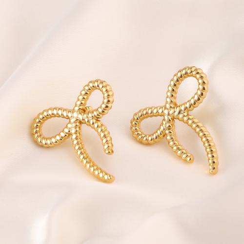 Cruach dhosmálta Graí Earrings, 304 Cruach dhosmálta, Bowknot, 18K ór plátáilte, jewelry faisin & do bhean, órga, 30x28mm, Díolta De réir Péire