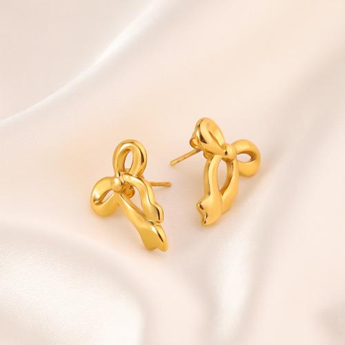 Cruach dhosmálta Graí Earrings, 304 Cruach dhosmálta, Bowknot, 18K ór plátáilte, jewelry faisin & do bhean, órga, 20x16mm, Díolta De réir Péire