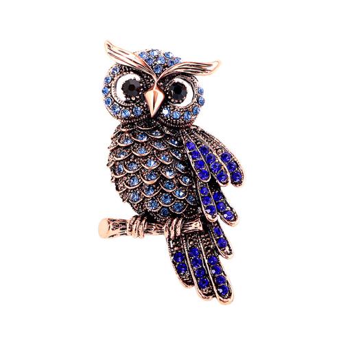 Zinc Alloy Brocher, Owl, mode smykker & for kvinde & med rhinestone, flere farver til valg, Solgt af PC