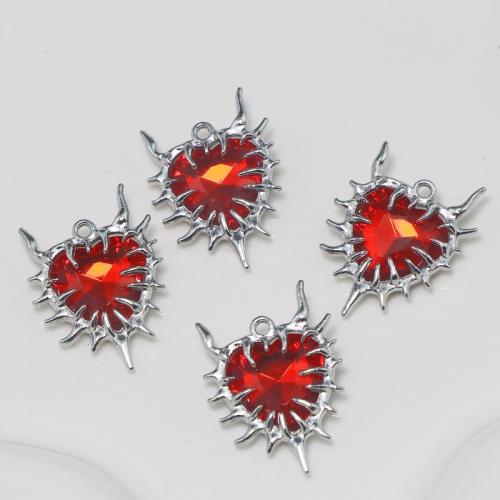 Zinc Alloy Rhinestone Pendants Heart antique silver color plated DIY & with rhinestone red nickel lead & cadmium free Sold By PC