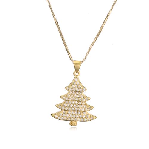 Zircônio cúbico Micro Pave colar de bronze, cobre, with 5cm extender chain, Árvore de Natal, cromado de cor dourada, Design de Natal & joias de moda & tamanho diferente para a escolha & micro pavimento em zircônia cúbica & para mulher, Mais cores pare escolha, níquel, chumbo e cádmio livre, comprimento Aprox 45 cm, vendido por PC