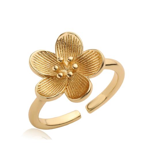 Brass Finger Ring Flower gold color plated for woman nickel lead & cadmium free Sold By PC