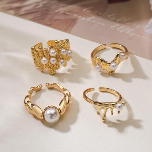 Brass Finger Ring with Plastic Pearl gold color plated & for woman nickel lead & cadmium free Sold By PC