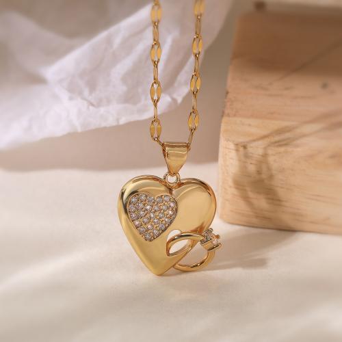 Cubic Zircon Micro Pave Brass Necklace Heart gold color plated micro pave cubic zirconia & for woman nickel lead & cadmium free Sold By PC