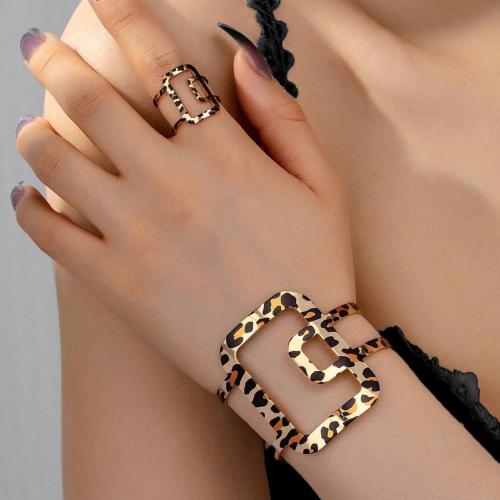 Jewelry Sets bangle & finger ring Iron gold color plated for woman & enamel Sold By Set