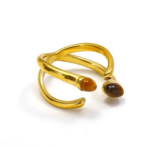 Titanium Steel Finger Ring with Gemstone gold color plated fashion jewelry golden Sold By PC