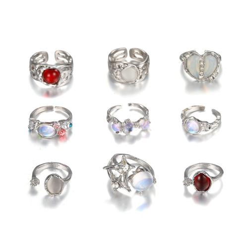 Zinc Alloy Ring Set with Resin plated 9 pieces & fashion jewelry & for woman Sold By Set