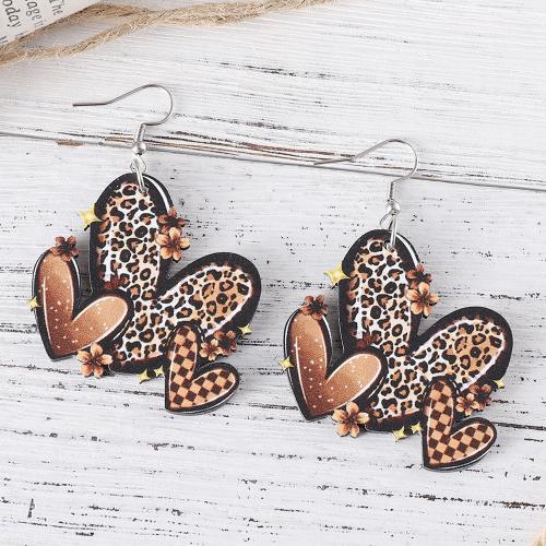 Wood Earring with 304 Stainless Steel Heart printing & for woman & double-sided Sold By Pair