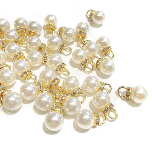 ABS Plastic Pearl Shank Button with Brass DIY & with rhinestone golden Sold By PC